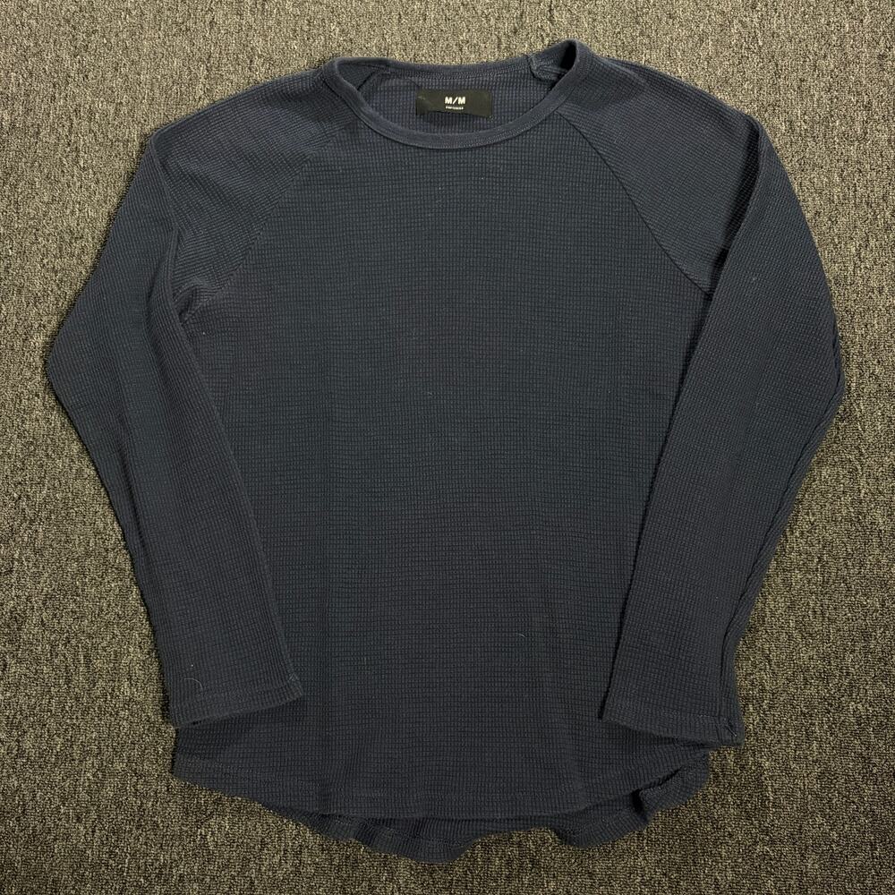 Vintage Y2k Blue Waffle Knit Thermal Longsleeve Basic Casual Shirt Men's Medium